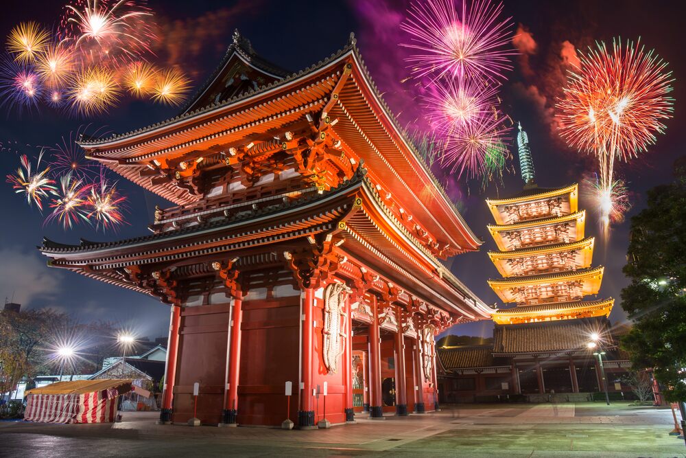Japanese temple fireworks